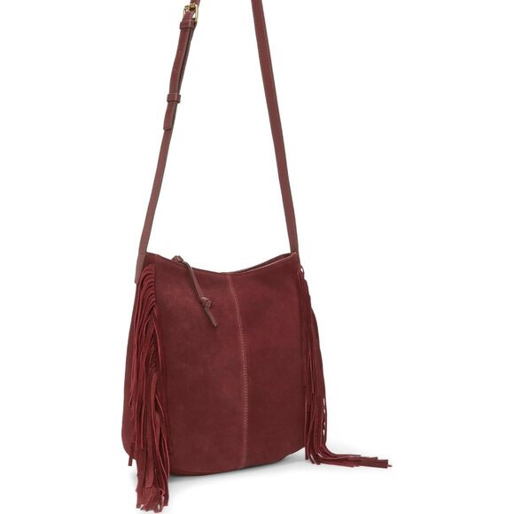 Crossbody Bag Womens Red Dahlia Fringe Zipper Adjustable Strap Compact - Picture 3 of 4